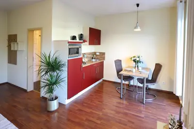Küche/Küchenzeile in der Unterkunft Boardinghouse am Rosensee
