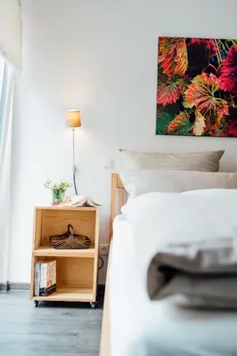 Ein Bett oder Betten in einem Zimmer der Unterkunft Weinreisedomizil mit eigenem Garten und Parkplatz