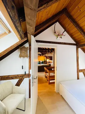 Ein Bett oder Betten in einem Zimmer der Unterkunft Ferienhaus Zur Hofreite