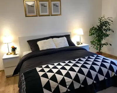 Ein Bett oder Betten in einem Zimmer der Unterkunft Homy 1BR plus Sofabed Business Apart - Near BASF - Super fast Wifi - Free Parking