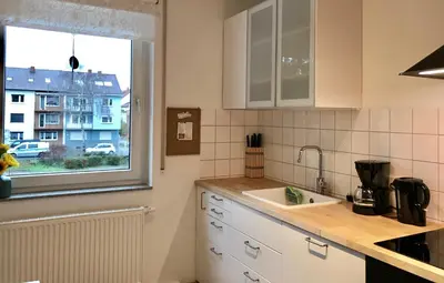 Küche/Küchenzeile in der Unterkunft Homy 1BR plus Sofabed Business Apart - Near BASF - Super fast Wifi - Free Parking