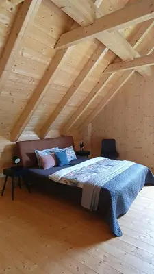 Ein Bett oder Betten in einem Zimmer der Unterkunft Odenwald-Lodge mit Infrarotsauna und E-Ladestation 