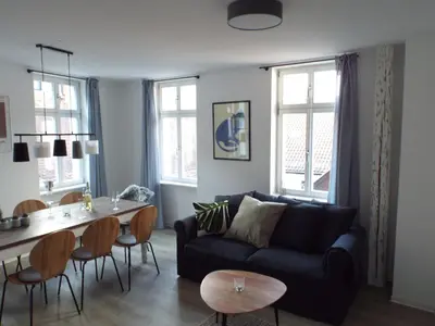 Ein Sitzbereich in der Unterkunft Ferienwohnung Mittendrin mit Parkplatz