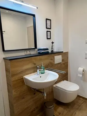 Ein Badezimmer in der Unterkunft Modernes Loft auf 2 Etagen, Nähe Tripsdrill & Neckar, Balkon inklusive, ideal für Familien