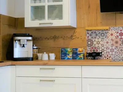 Küche/Küchenzeile in der Unterkunft Mein Apartment Flowers mit Kamin, bis 10 Personen