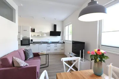 Küche/Küchenzeile in der Unterkunft Das schiefe Haus Wohnung Starkenburg