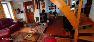 Ein Sitzbereich in der Unterkunft Ferienhaus Pfalzklause