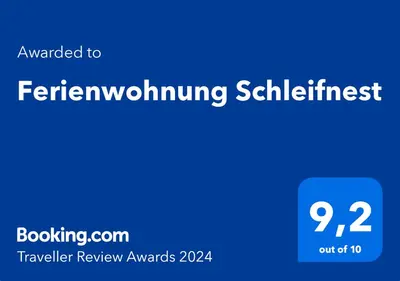 Ein Zertifikat, Auszeichnung, Logo oder anderes Dokument, das in der Unterkunft Ferienwohnung Schleifnest ausgestellt ist