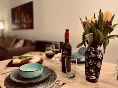 Getränke in der Unterkunft MyBLEISURE Premium Apartment mit Küche und Netflix nahe Heidelberg I SAP, MLP, Unternehmen im Rhein-Neckar-Kreis
