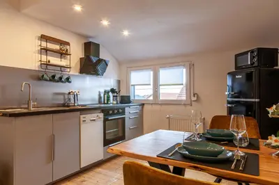 Küche/Küchenzeile in der Unterkunft nidusROOMS: Art Déco Apartment nähe Heidelberg