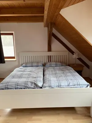 Ein Bett oder Betten in einem Zimmer der Unterkunft Sonniges Ferienapartment am Alten Binauer Schloss